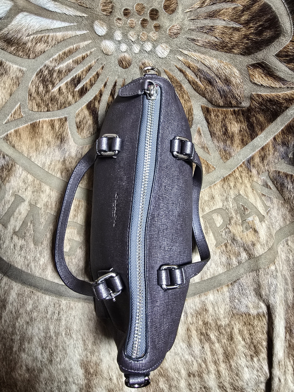 Used COACH SAFFIANO LEATHER MINI SATCHEL SILVER GUNMETAL - Picture 7 of 12
